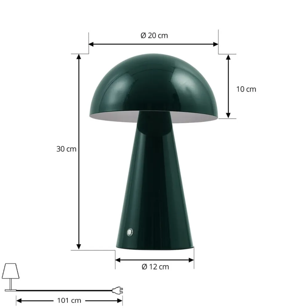 Lindby Pendellamper|Bordlamper>LED genopladelig bordlampe Nevijo, grøn, Ø20 cm, USB, dæmper