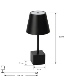 Lindby LED genopladelig bordlampe Janea CUBE, sort, metal