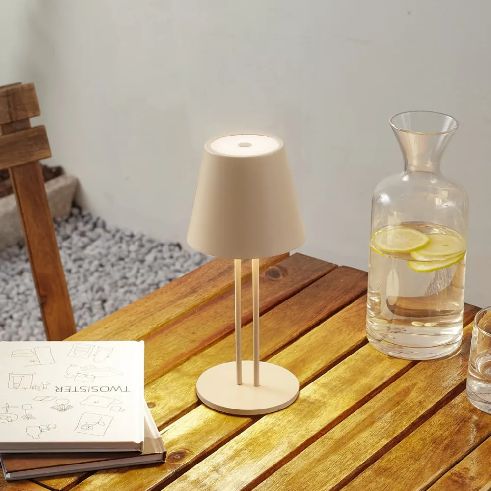 Lindby LED genopladelig bordlampe Janea TWIN, beige, metal