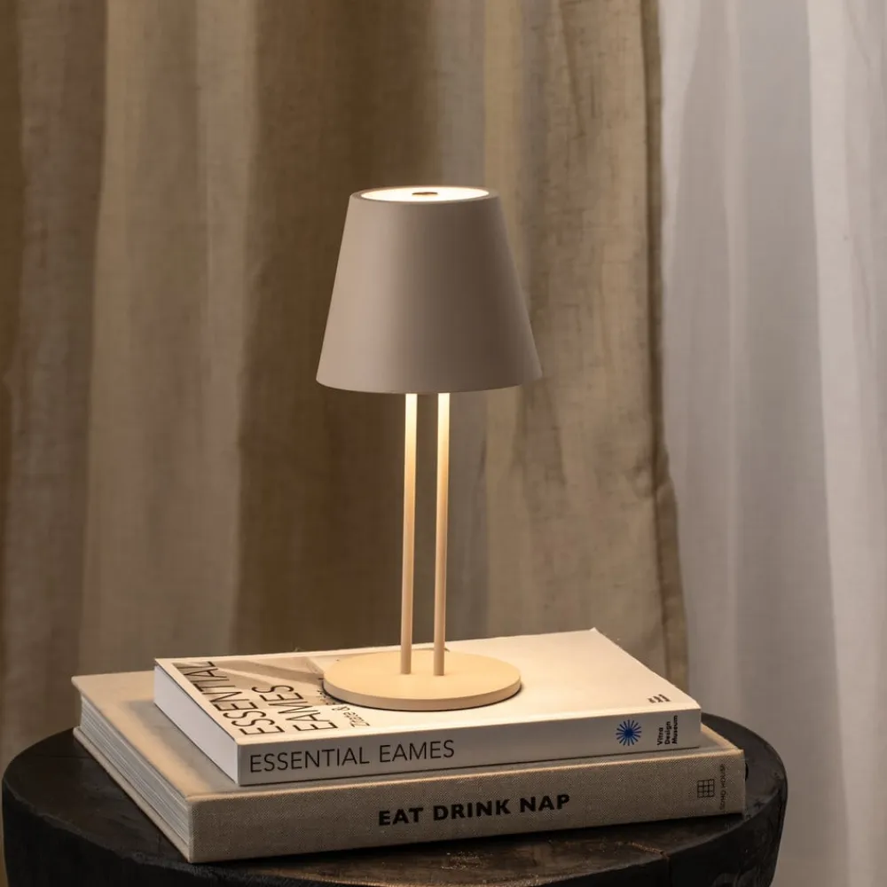 Lindby LED genopladelig bordlampe Janea TWIN, beige, metal