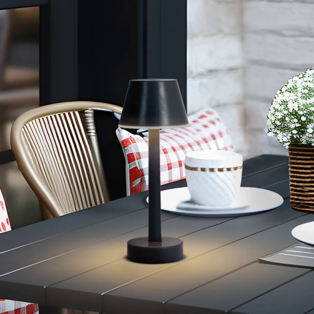 Lindby LED genopladelig lampe Gaja, sort, USB, IP44, RGBW, dæmpbar.