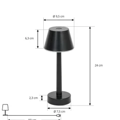 Lindby LED genopladelig lampe Gaja, sort, USB, IP44, RGBW, dæmpbar.