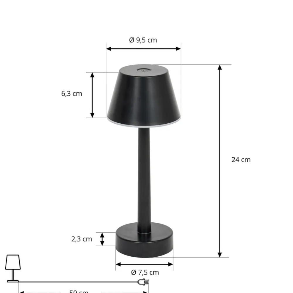 Lindby LED genopladelig lampe Gaja, sort, USB, IP44, RGBW, dæmpbar.