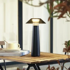 LED genopladelig udendørs bordlampe Gomba, sort, dæmpbar^Lindby Online