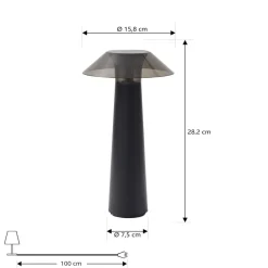 LED genopladelig udendørs bordlampe Gomba, sort, dæmpbar^Lindby Online
