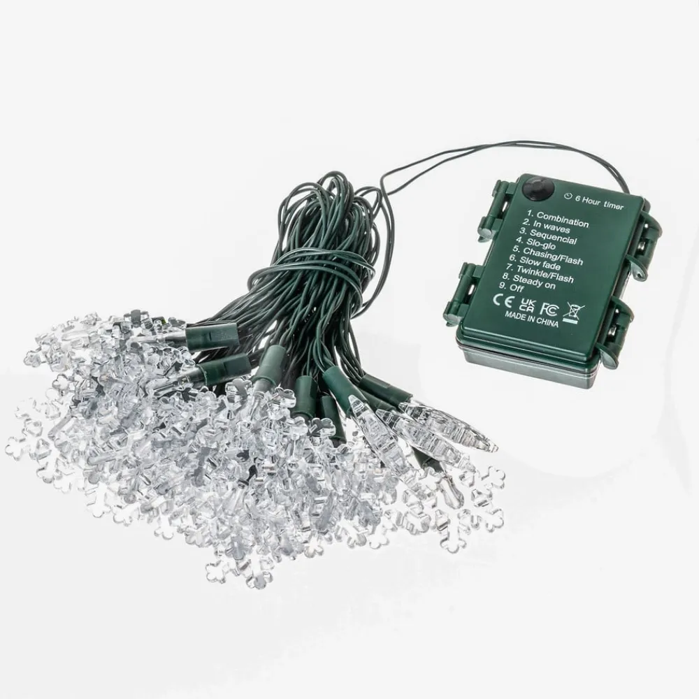 Lindby Dekorationsbelysning|Julepynt>LED lyskæde Parrik, snefnug, 620 cm, IP44