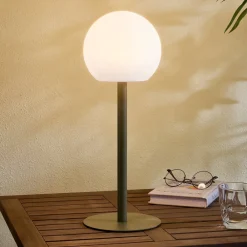 Lindby Dekorationsbelysning|Bordlamper>LED udendørs bordlampe Eleia, grøn, metal, genopladeligt batteri