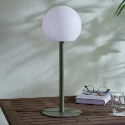 Lindby Dekorationsbelysning|Bordlamper>LED udendørs bordlampe Eleia, grøn, metal, genopladeligt batteri