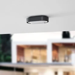 Lindby LED udendørs loftlampe Niniel, sort, 24 x 14 cm