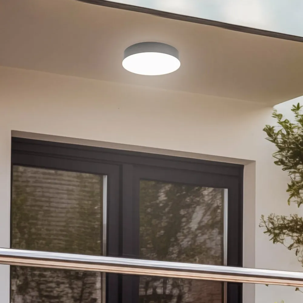 Lindby LED udendørs loftlampe Lahja, antracit, sensor, IP65