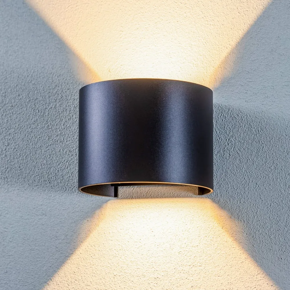 Lindby Terrassebelysning|Væglamper>LED udendørs væglampe Nivar, rund, sort, IP54