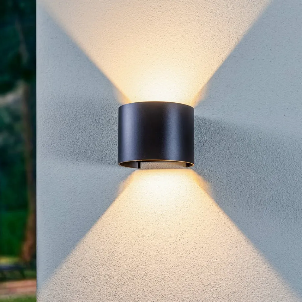 Lindby Terrassebelysning|Væglamper>LED udendørs væglampe Nivar, rund, sort, IP54