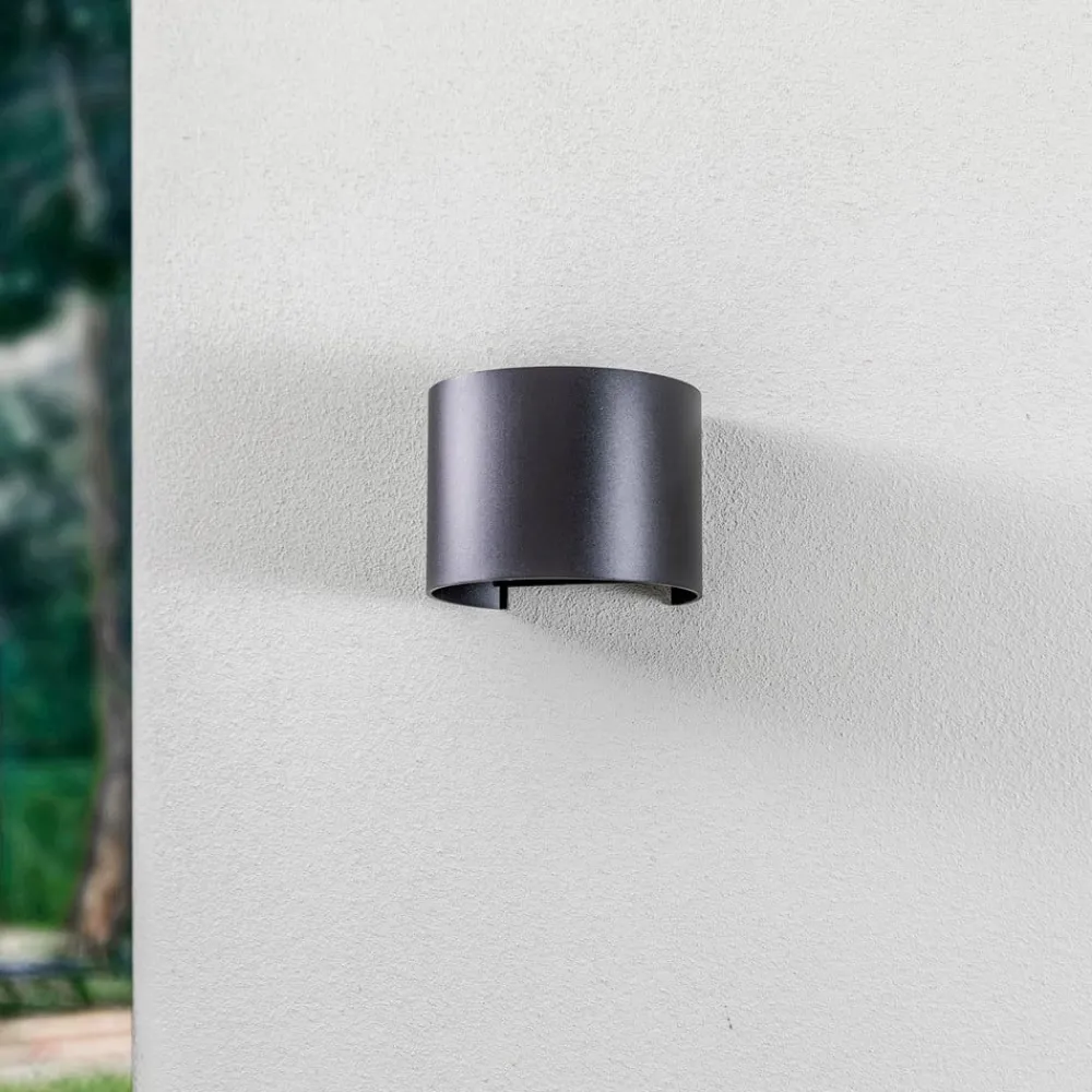 Lindby Terrassebelysning|Væglamper>LED udendørs væglampe Nivar, rund, sort, IP54