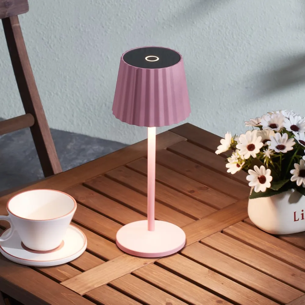Lindby LED-batteridrevet bordlampe Esali, pink, metal, IP54