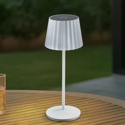 Lindby Dekorationsbelysning>LED-batteridrevet bordlampe Esali, hvid, riller, 29 cm