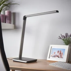 LED-bordlampe Kuno, grå, USB, touch-dæmper^Lindby New