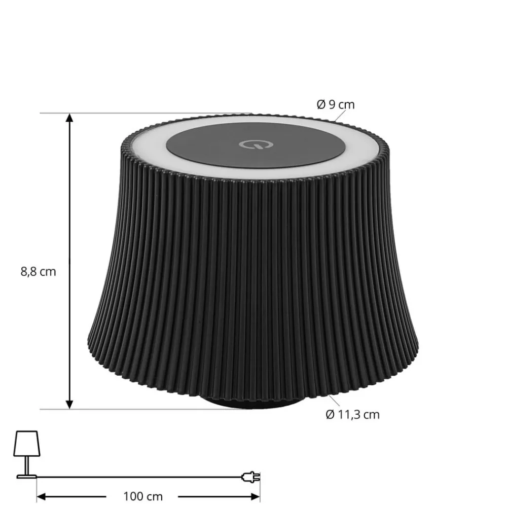 Lindby Terrassebelysning>LED-bordlampe Linor, sort, USB, touch-dimmer