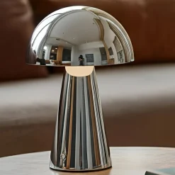 Lindby Pendellamper|Bordlamper>LED-bordlampe Nevijo, krom, Ø20 cm, USB, dæmpbar