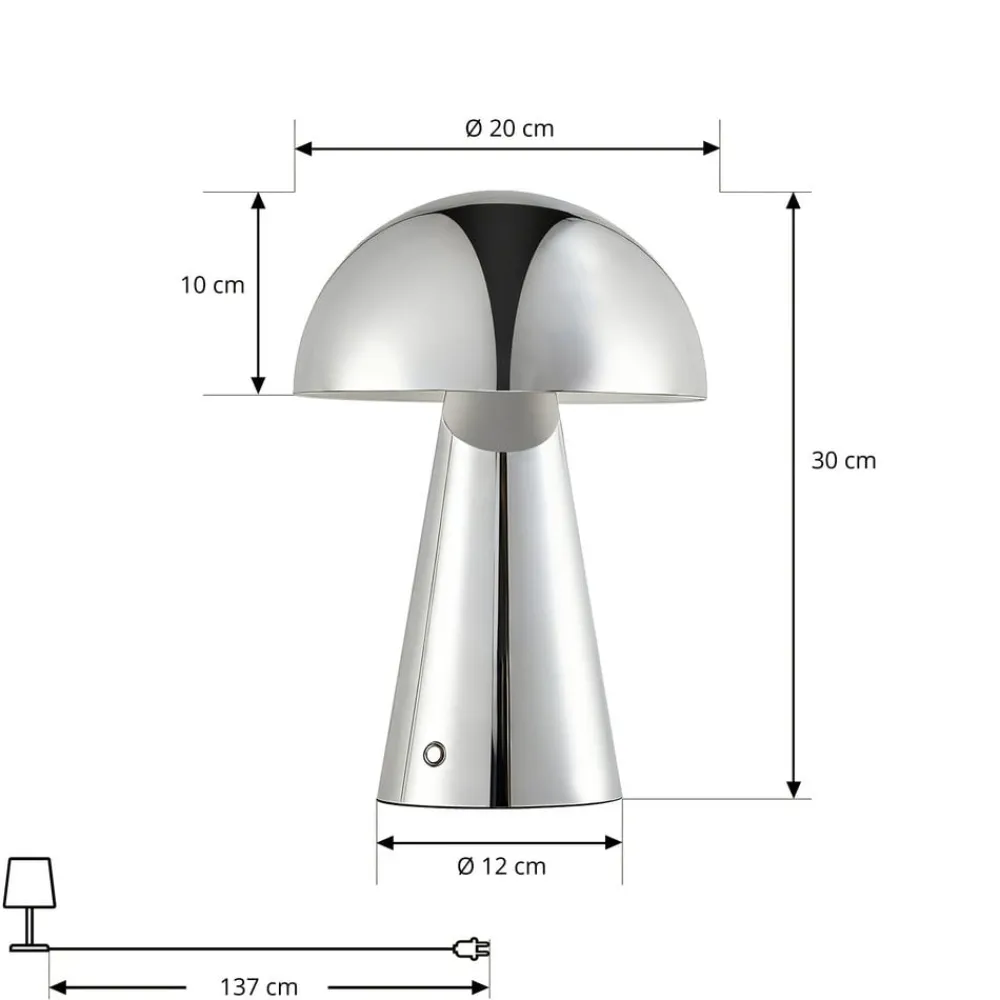 Lindby Pendellamper|Bordlamper>LED-bordlampe Nevijo, krom, Ø20 cm, USB, dæmpbar