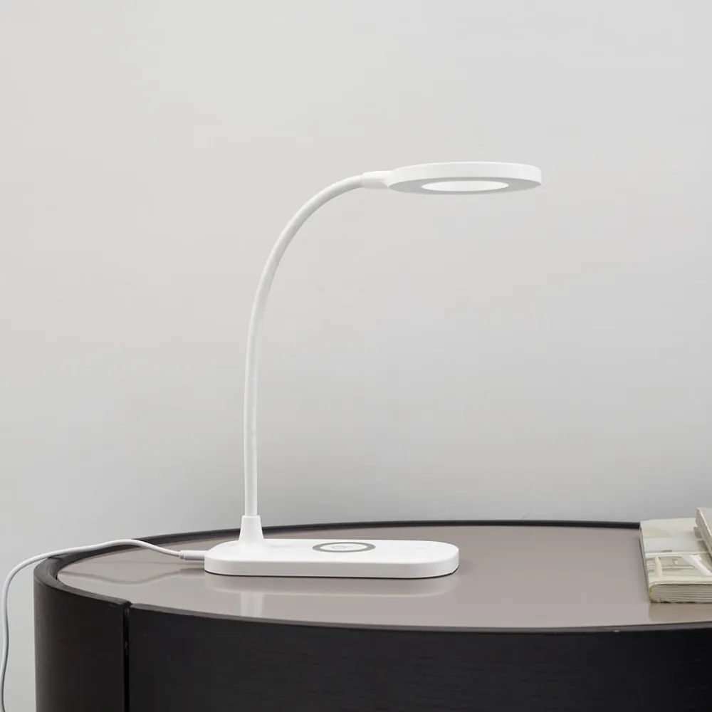 Lindby Arbejdsrum/Kontor|Bordlamper>LED-bordlampe Siona, hvid, CCT, dæmpbar, ladestation