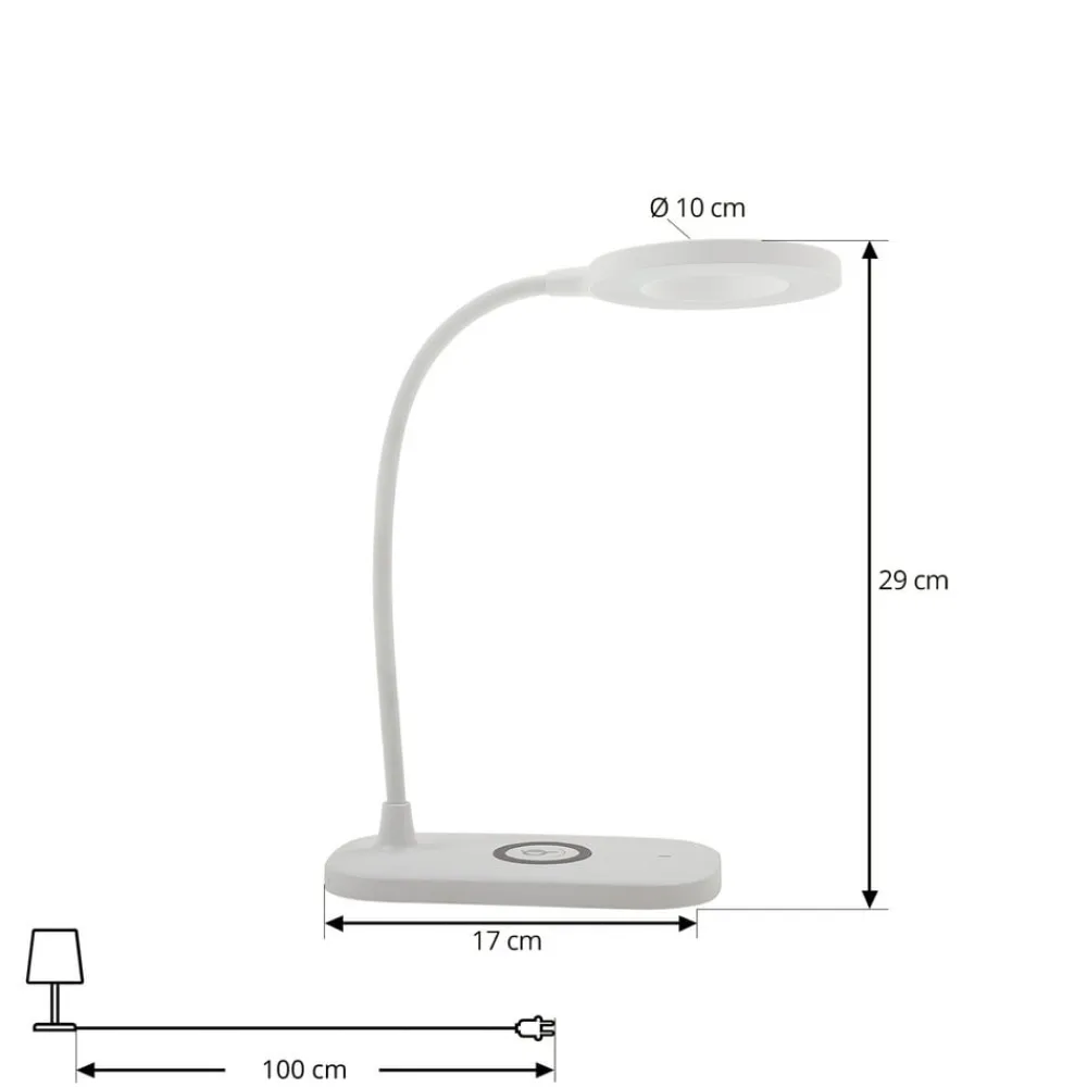 Lindby Arbejdsrum/Kontor|Bordlamper>LED-bordlampe Siona, hvid, CCT, dæmpbar, ladestation