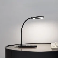 Lindby Arbejdsrum/Kontor|Bordlamper>LED-bordlampe Siona sort CCT dæmpbar ladestation