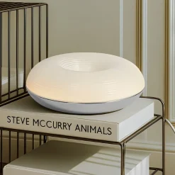 LED-bord-/væglampe Fjora, hvid/krom, Ø 30 cm, dæmpbar^Lindby Best