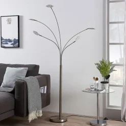 Lindby LED-gulvlampe Anea, 179 cm, 5 lyskilder, nikkelfarvet