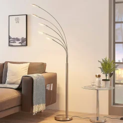 Lindby LED-gulvlampe Anea, 179 cm, 5 lyskilder, nikkelfarvet
