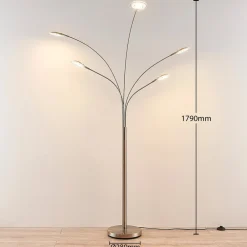 Lindby LED-gulvlampe Anea, 179 cm, 5 lyskilder, nikkelfarvet