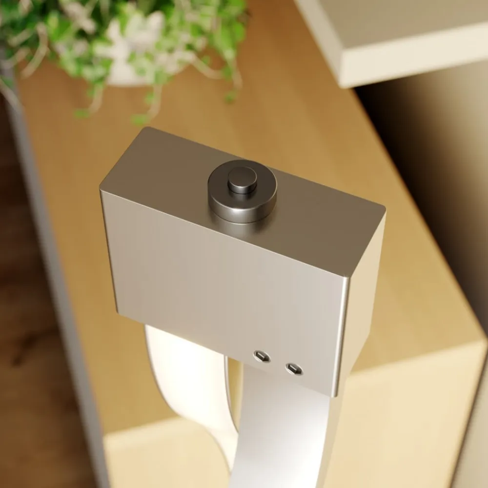 Lindby LED-gulvlampe Auron, nikkelfarvet, metal, touchdæmper