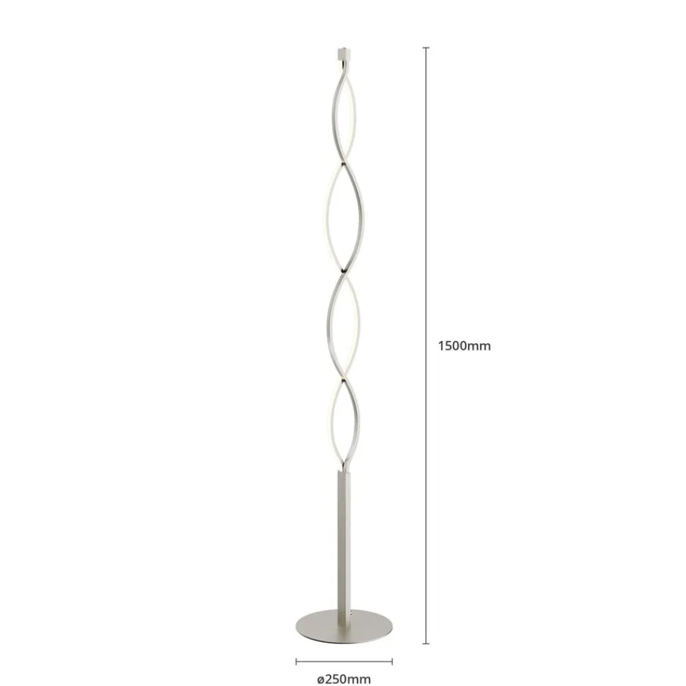 Lindby LED-gulvlampe Auron, nikkelfarvet, metal, touchdæmper