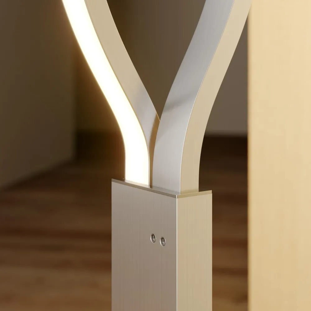 Lindby LED-gulvlampe Auron, nikkelfarvet, metal, touchdæmper