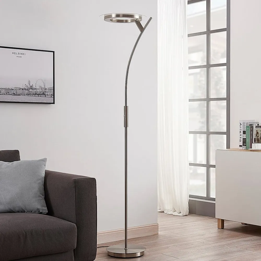 Lindby Pendellamper>LED-gulvlampe Darion, grå, metal, dæmpbar, 180 cm