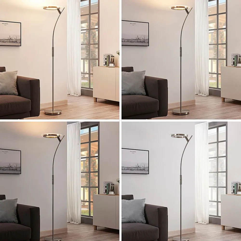 Lindby Pendellamper>LED-gulvlampe Darion, grå, metal, dæmpbar, 180 cm