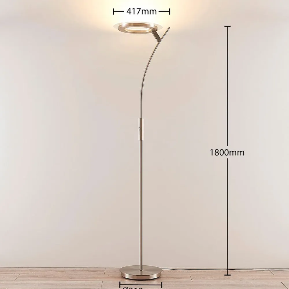 Lindby Pendellamper>LED-gulvlampe Darion, grå, metal, dæmpbar, 180 cm