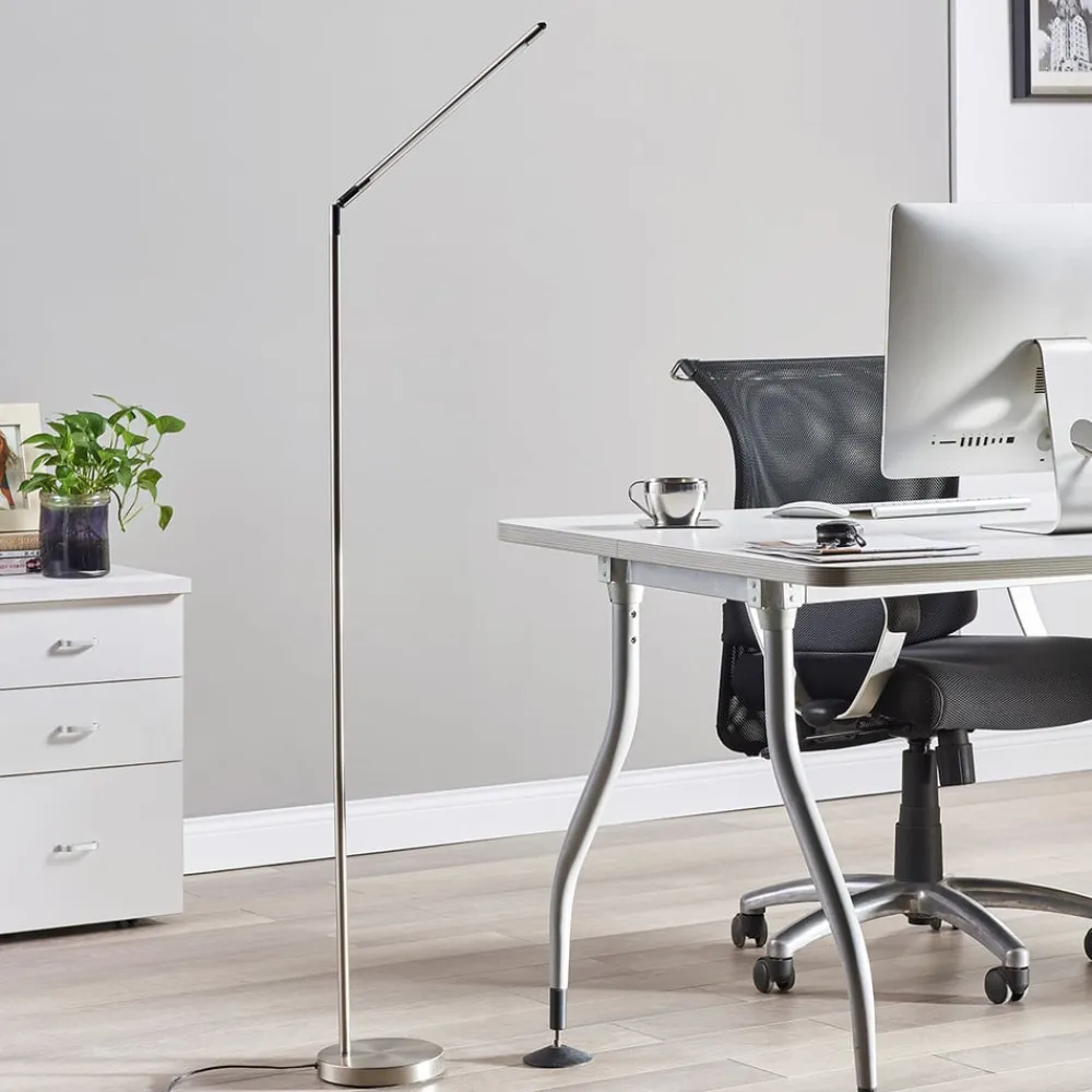 Lindby LED-gulvlampe Jabbo, 163 cm, nikkel, metal