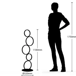 Lindby LED-gulvlampe Jacek, sort, metal, 110 cm, ringe