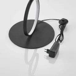 Lindby LED-gulvlampe Jacek, sort, metal, 110 cm, ringe