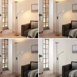 LED-gulvlampe Jonne, rund, læsearm, dæmpbar, 180 cm^Lindby New