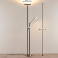 LED-gulvlampe Jonne, rund, læsearm, dæmpbar, 180 cm^Lindby New