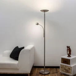 Lindby Gulvlamper|Gulvlamper>LED-gulvlampe Malea, nikkel, læselampe, dæmpbar