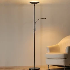 Lindby Gulvlamper|Gulvlamper>LED-gulvlampe Malea, nikkel, læselampe, dæmpbar