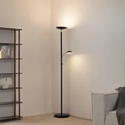 LED-gulvlampe Malea, sort, læselampe, dæmpbar^Lindby Discount