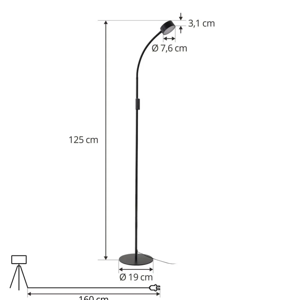 Lindby LED-gulvlampe Maori, 140 cm, sort, CCT, dæmpbar