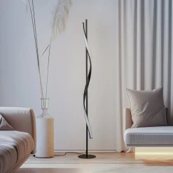 Lindby LED-gulvlampe Munja, sort, metal, dæmpbar