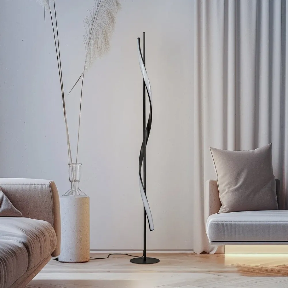 Lindby LED-gulvlampe Munja, sort, metal, dæmpbar