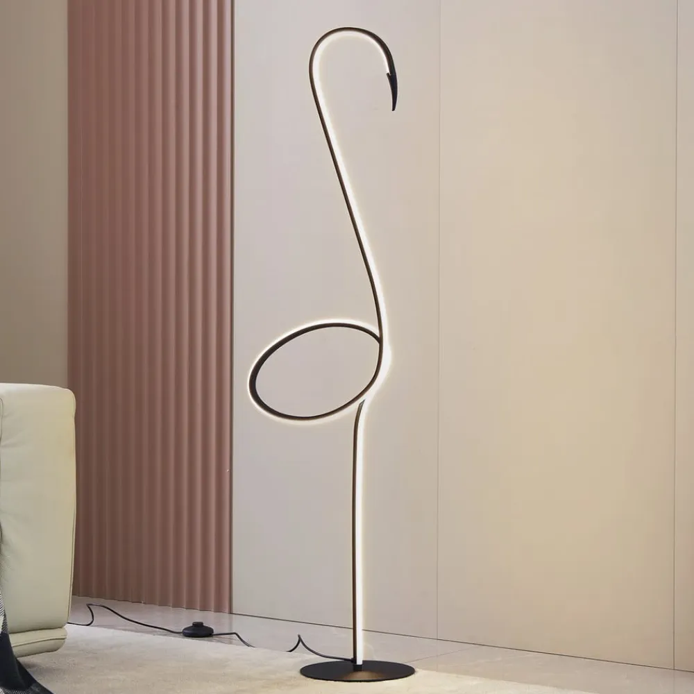 Lindby LED-gulvlampe Pajaro, 130 cm, sort, CCT, dæmpbar