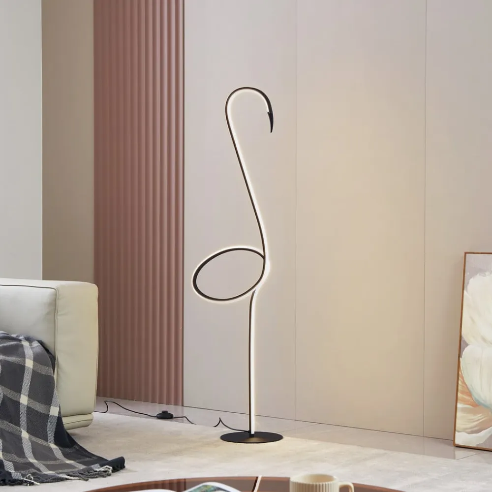 Lindby LED-gulvlampe Pajaro, 130 cm, sort, CCT, dæmpbar