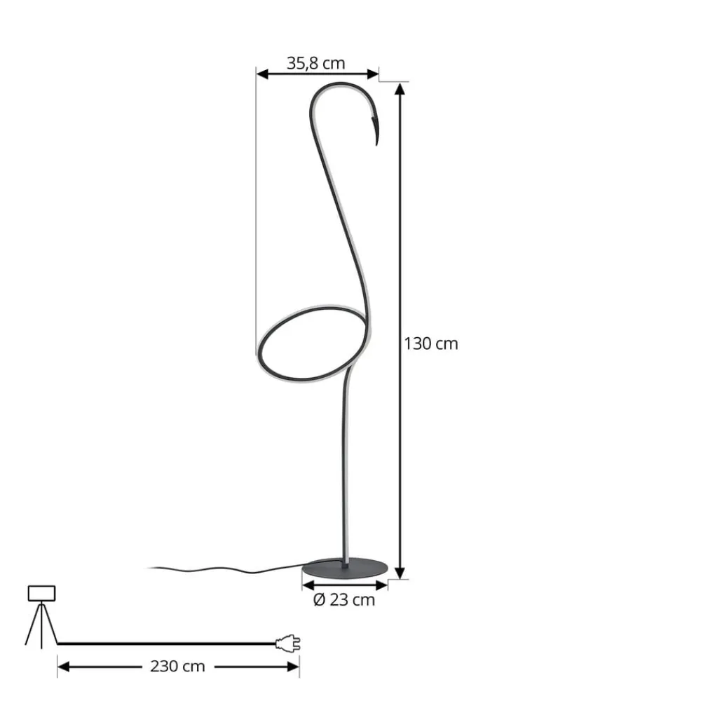 Lindby LED-gulvlampe Pajaro, 130 cm, sort, CCT, dæmpbar